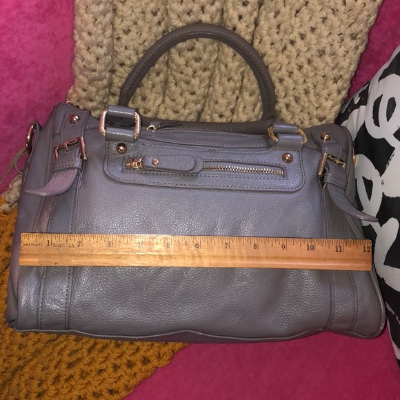 Grey/Gray Leather Satchel with Gold Hardware - Picture 7 of 10